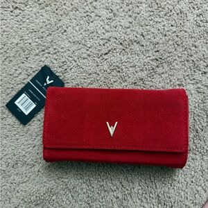 NWT VANESSA WILLIAMS GENUINE SUEDE CLUTCH RED GOLD CHAIN STRAP
